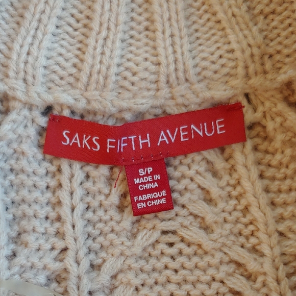 Saks Fifth Ave Wool Blend Cream Cable Knit Cowl Sweater with Side Belts Small - Picture 8 of 16